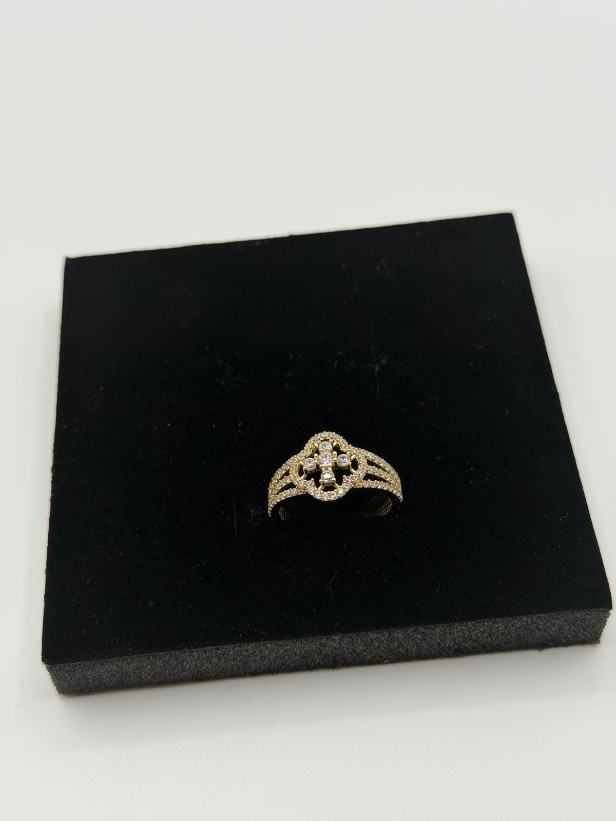 Anillo Trébol Brillante – Oro 14K 100% Certificado